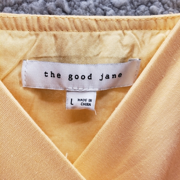 The Good Jane Yellow Linen Blend Summer Adj. Spagetti Strap Wrap Dress Sz L - Picture 6 of 14
